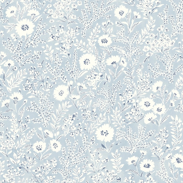 Manhattan Comfort Greeley Agathon Light Blue Floral 33 ft L X 205 in W Wallpaper BR4072-70050 - main